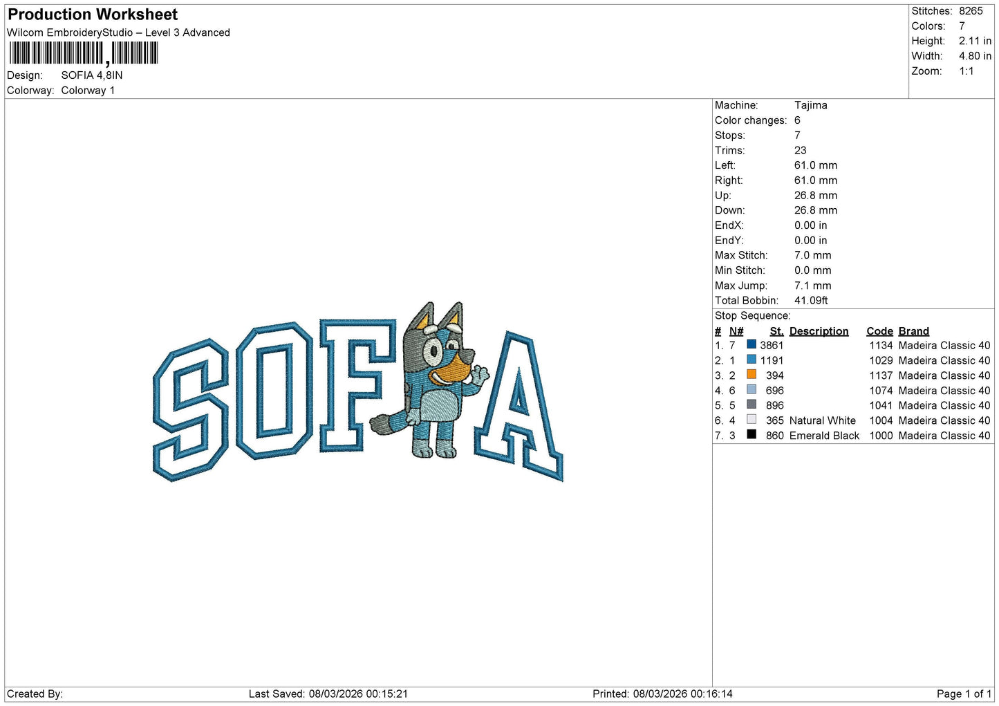 SOFIA Embroidery File 6 size
