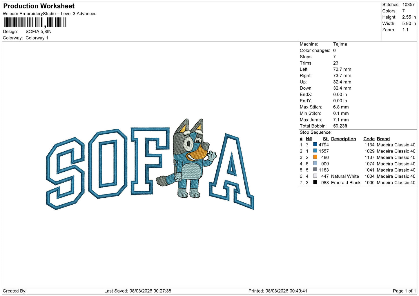 SOFIA Embroidery File 6 size