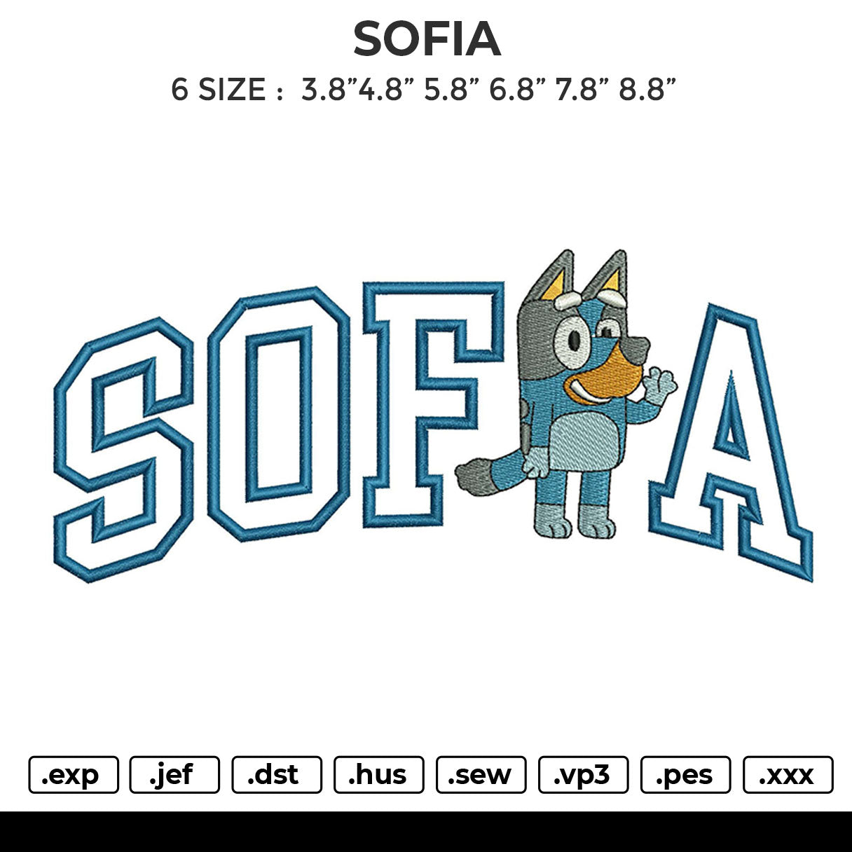 SOFIA Embroidery File 6 size