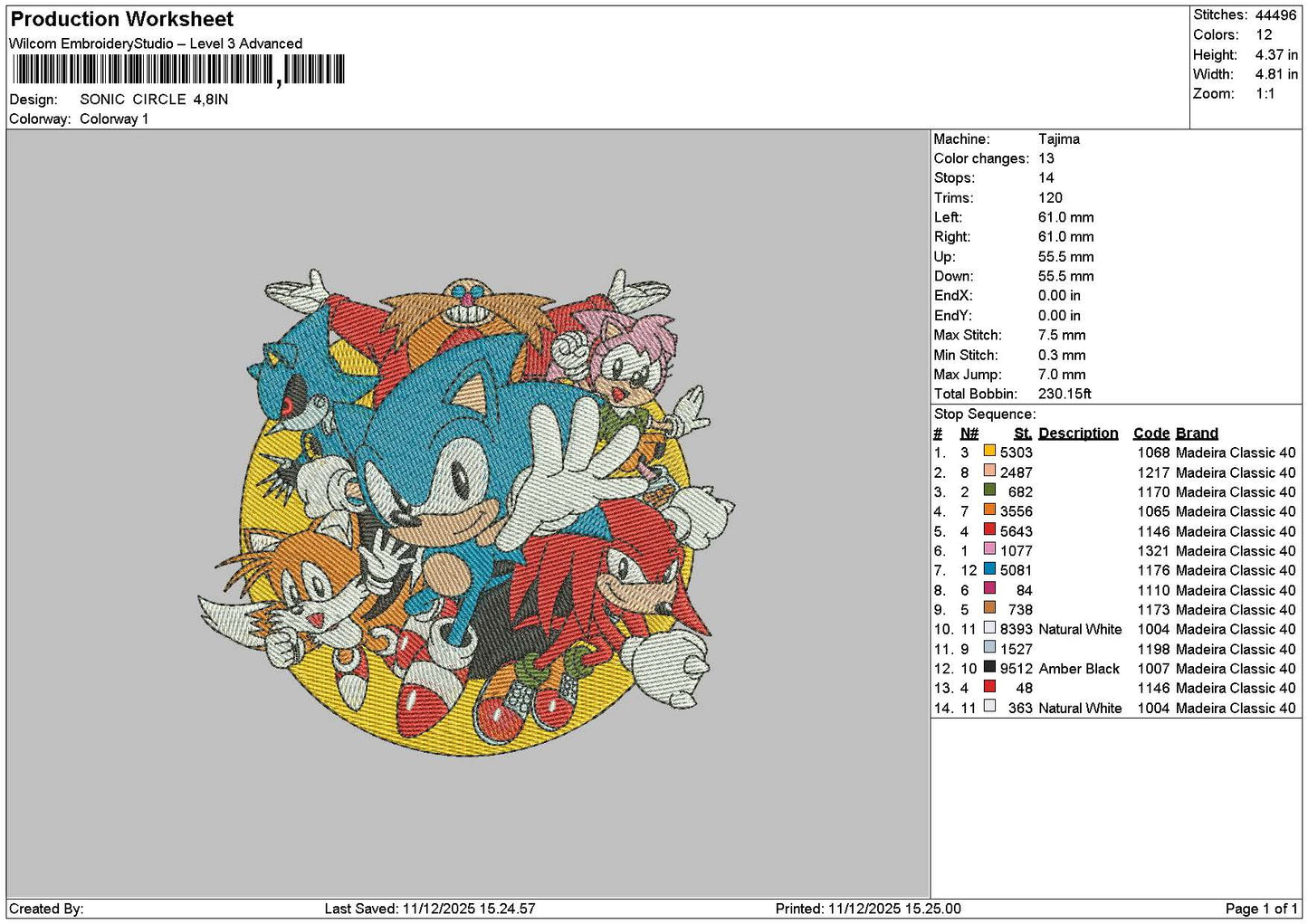 Sonic Cirlce Embroidery File 6 sizes