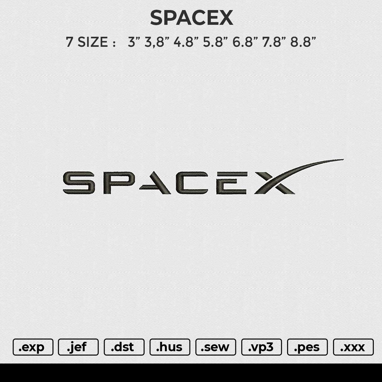SPACEX Embroidery File 6 size