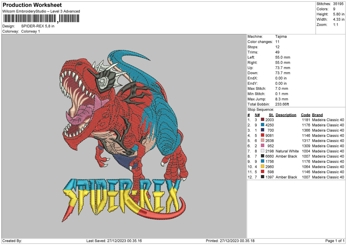 Spider2712 Embroidery File 6 sizes