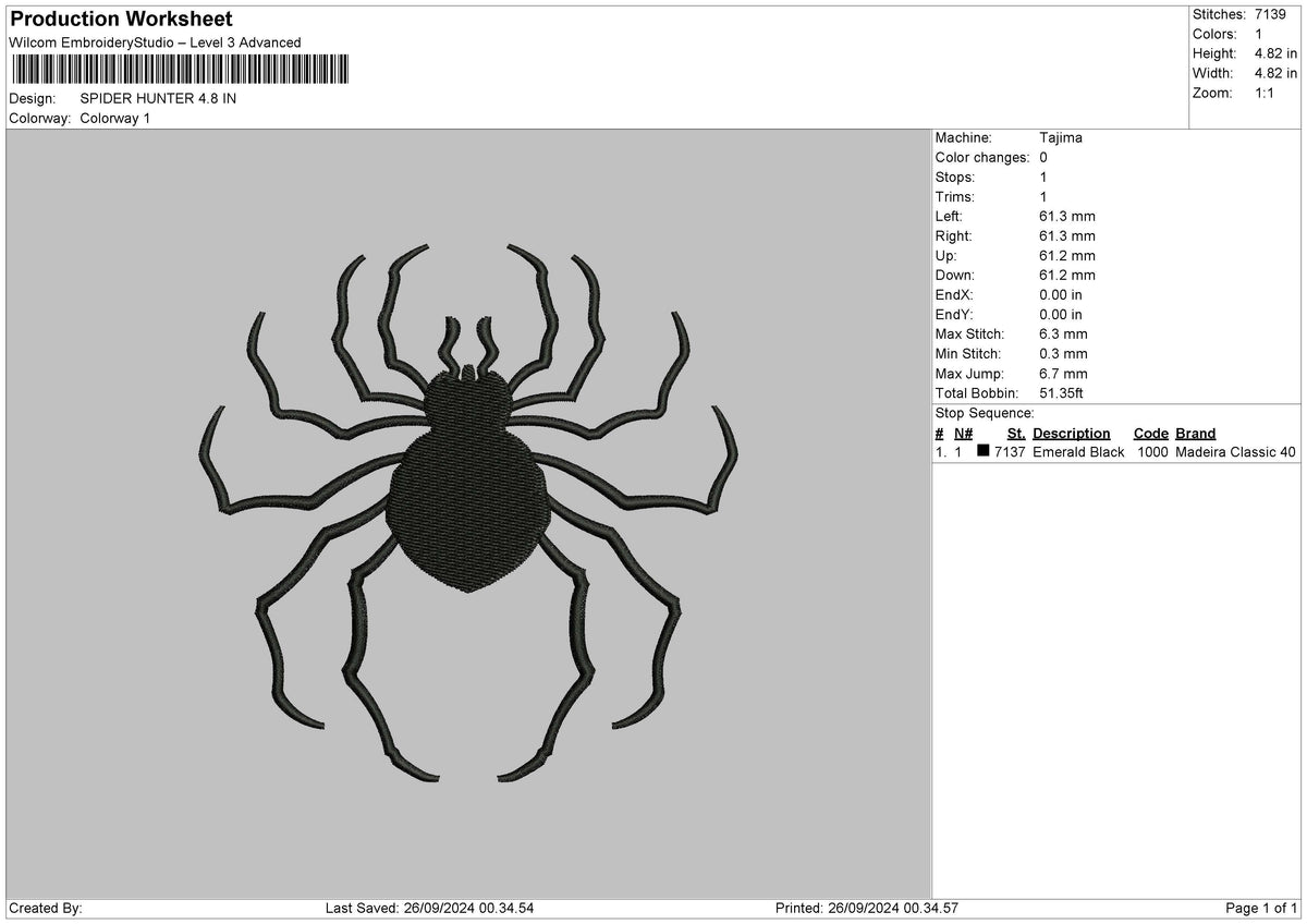 Spider2609 Embroidery File 6 sizes