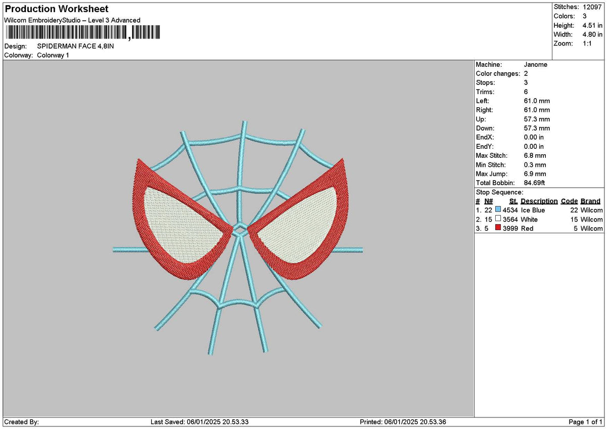 Spiderface0601 Embroidery File 6 sizes