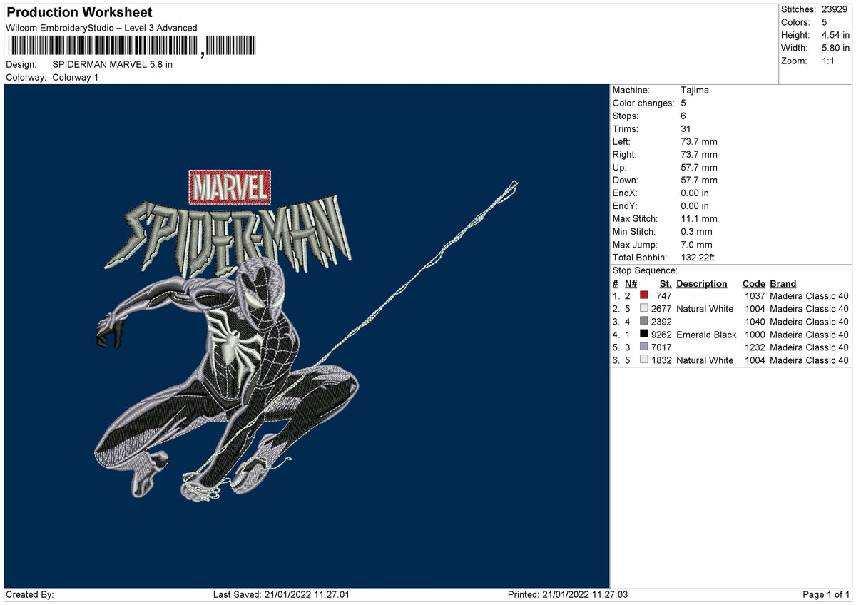 Spiderman marvel Embroidery