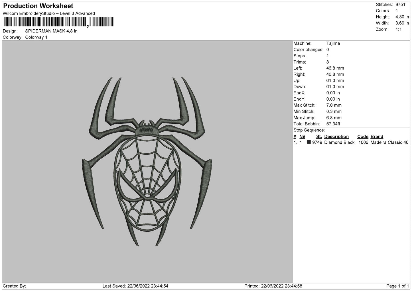 Spiderman Mask Embroidery