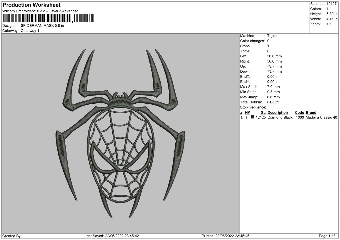 Spiderman Mask Embroidery
