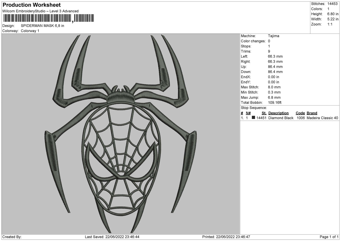 Spiderman Mask Embroidery