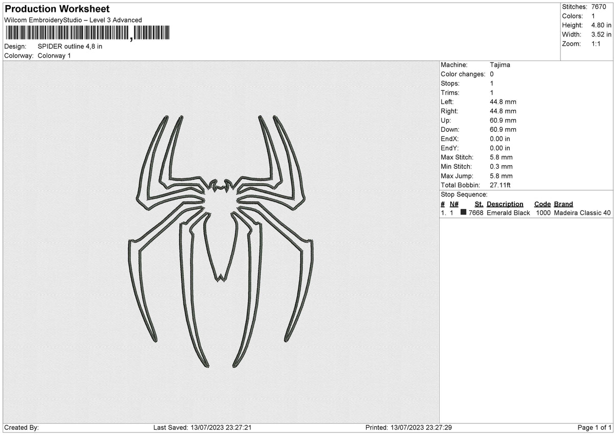SPIDER outline Embroidery File 4 sizes