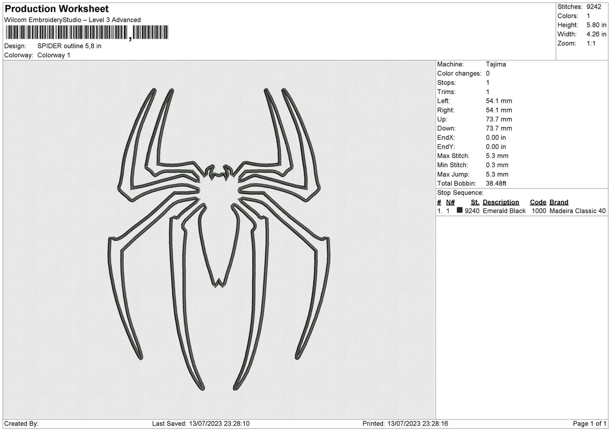 SPIDER outline Embroidery File 4 sizes