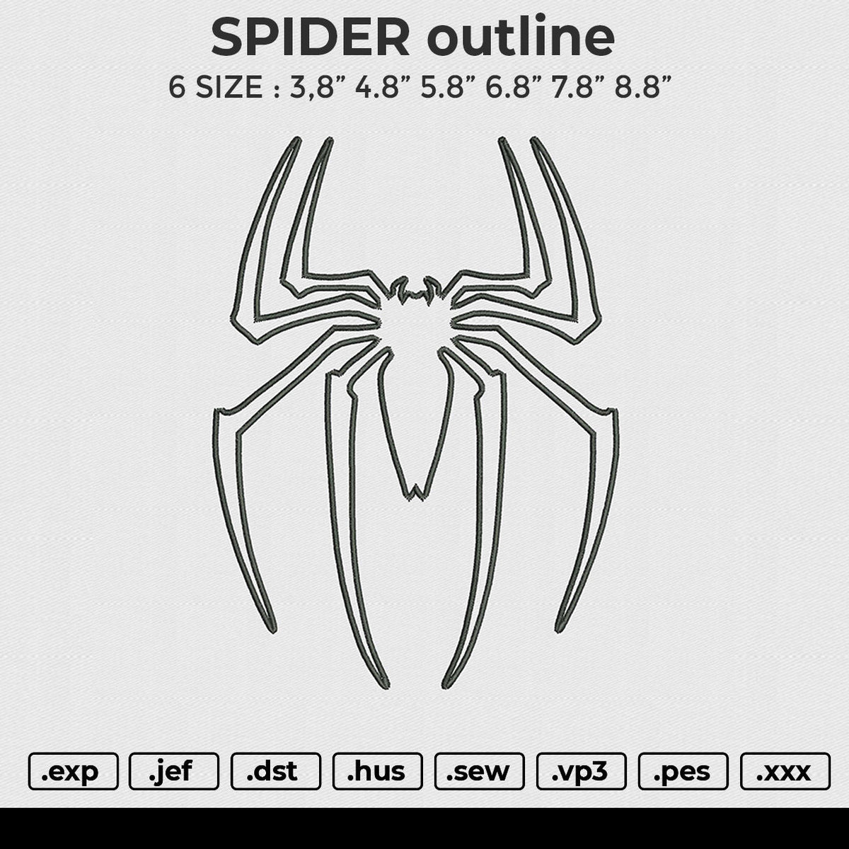 SPIDER outline Embroidery File 4 sizes