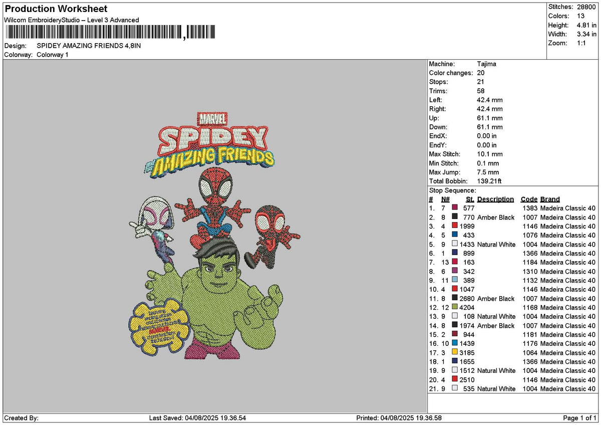 Spidey0408 Embroidery File 6 sizes