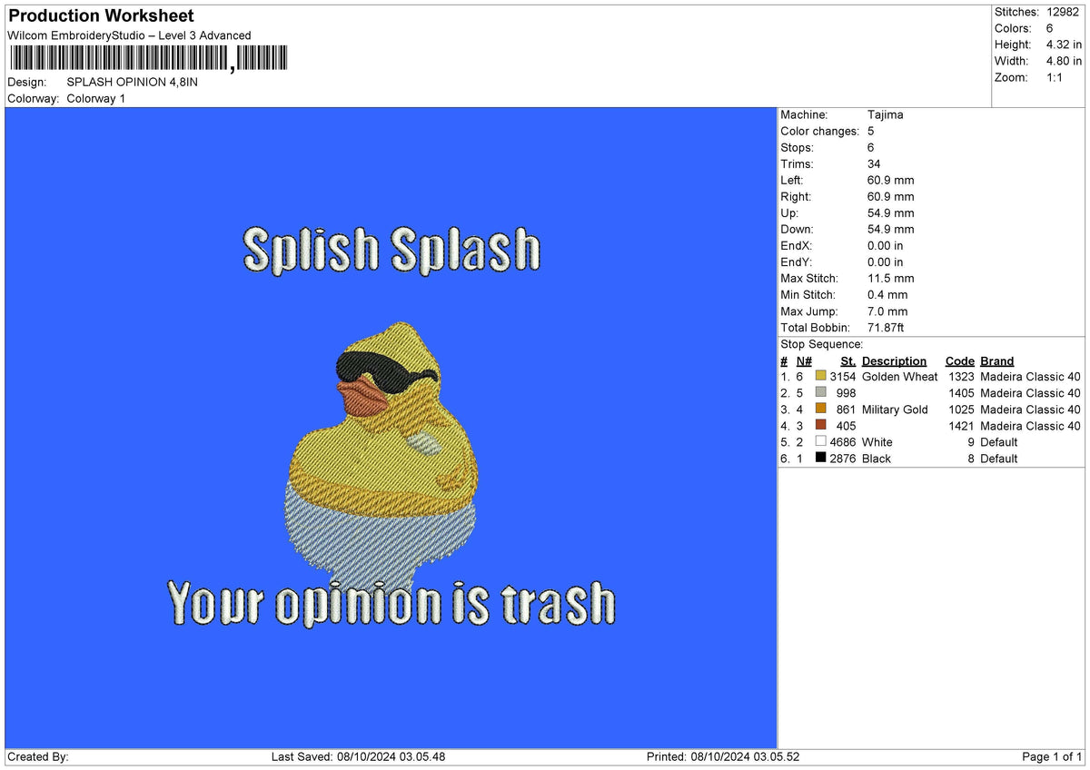 Duck Text 0810 Embroidery File 6 sizes