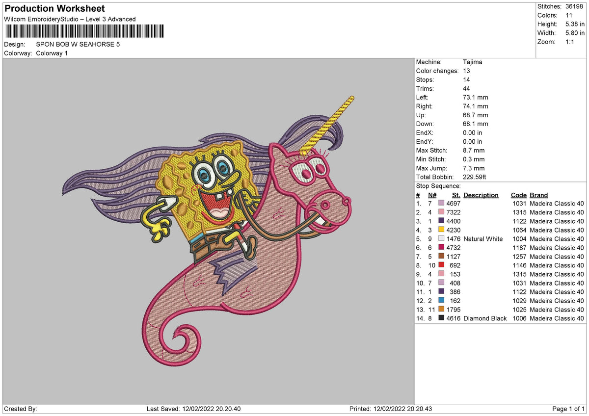 Spongebob Seahorse Embroidery