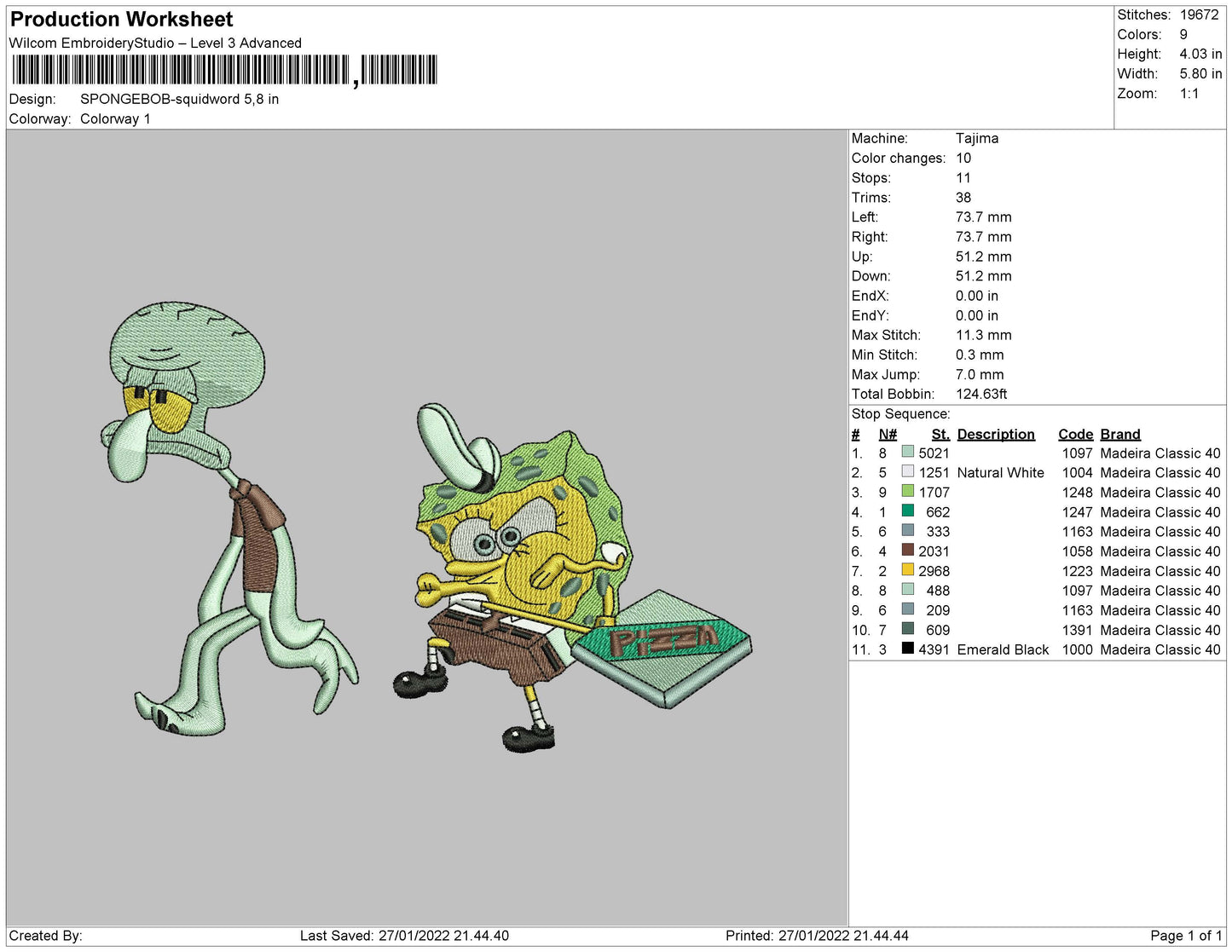 Spongebob Squidword Embroidery
