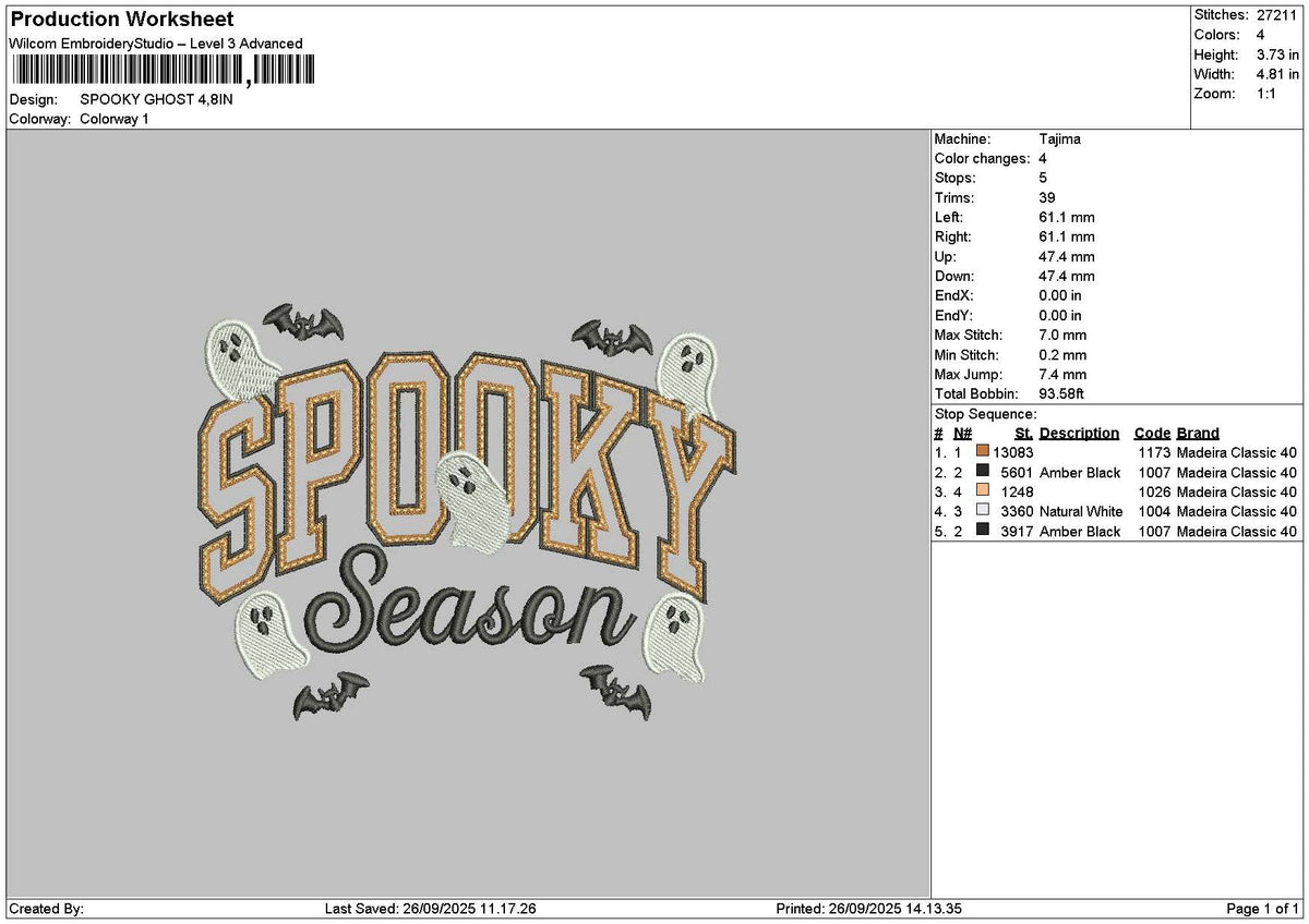 Spooky Ghost 2609 Embroidery File 6 sizes