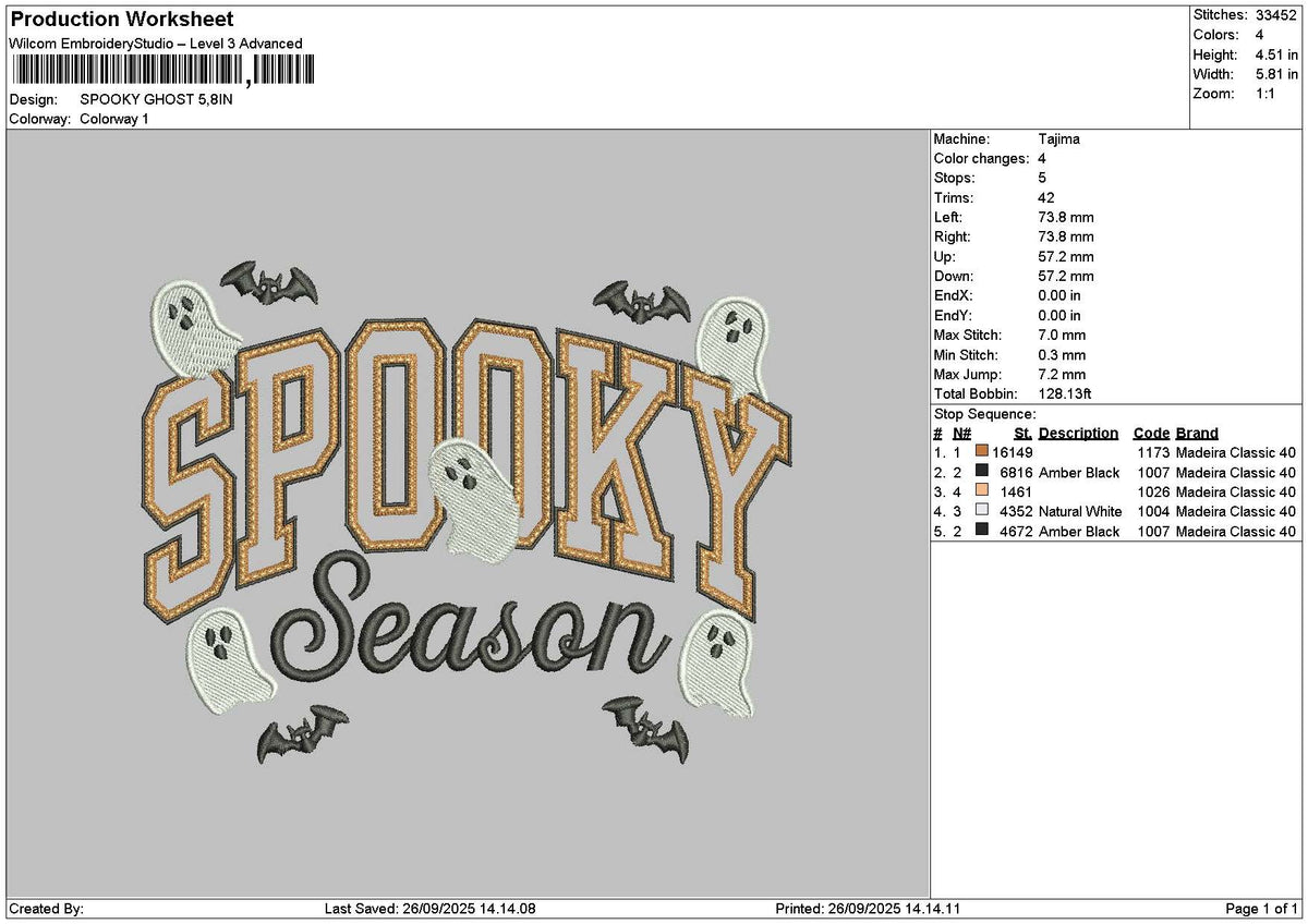 Spooky Ghost 2609 Embroidery File 6 sizes