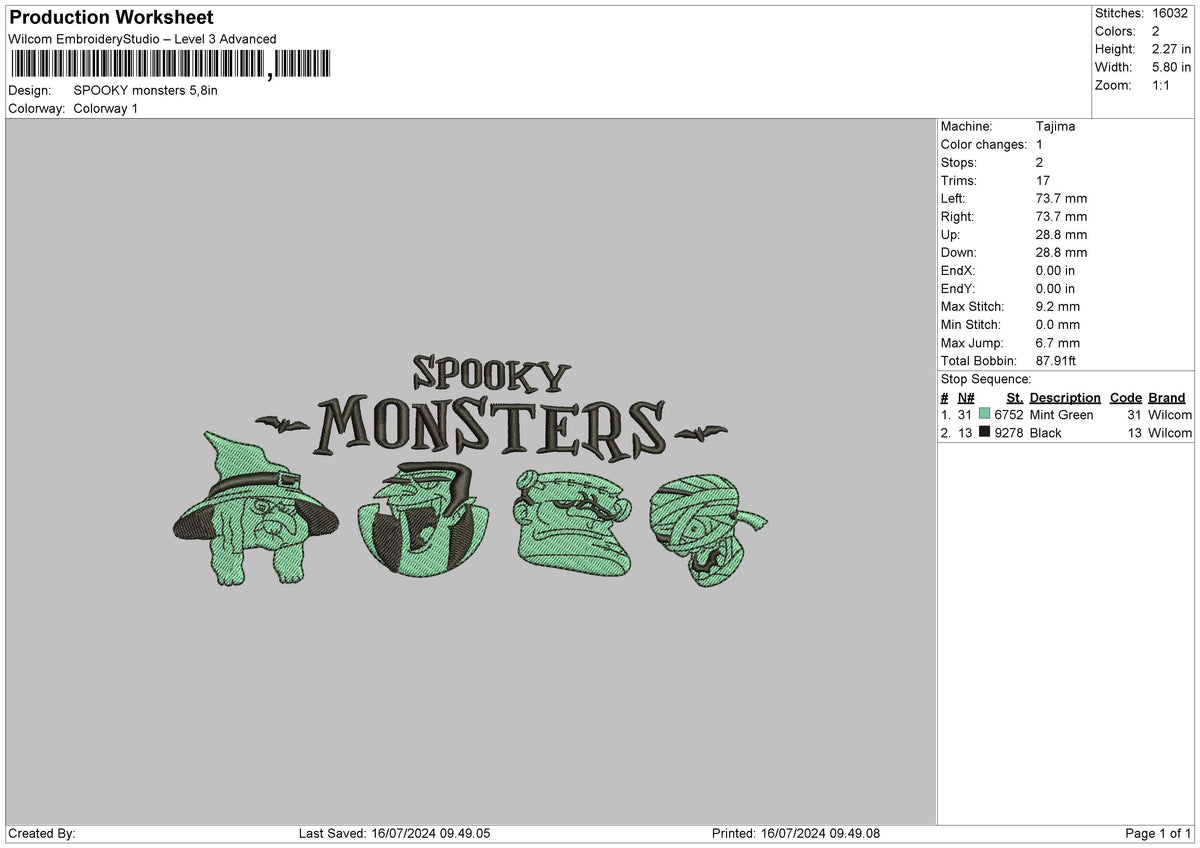 Monsters 1607 Embroidery