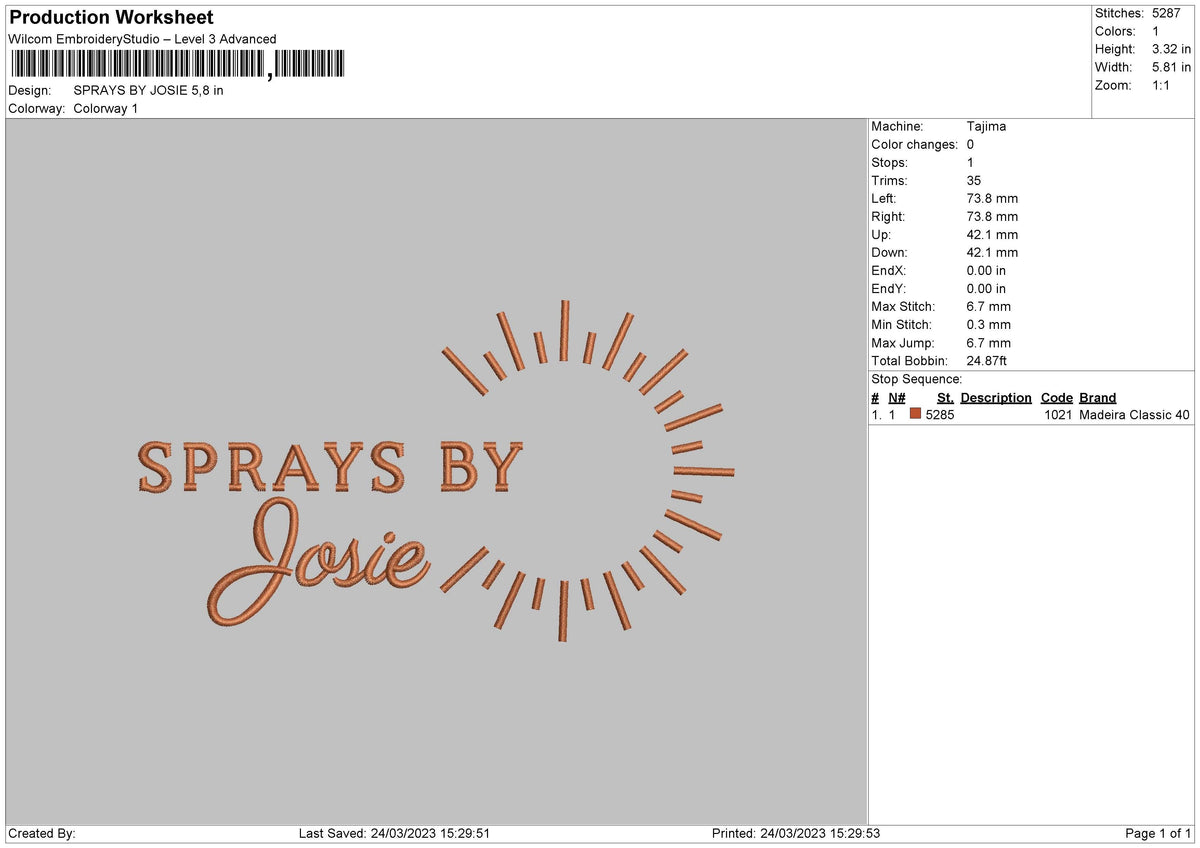 Josie Embroidery File 6 sizes