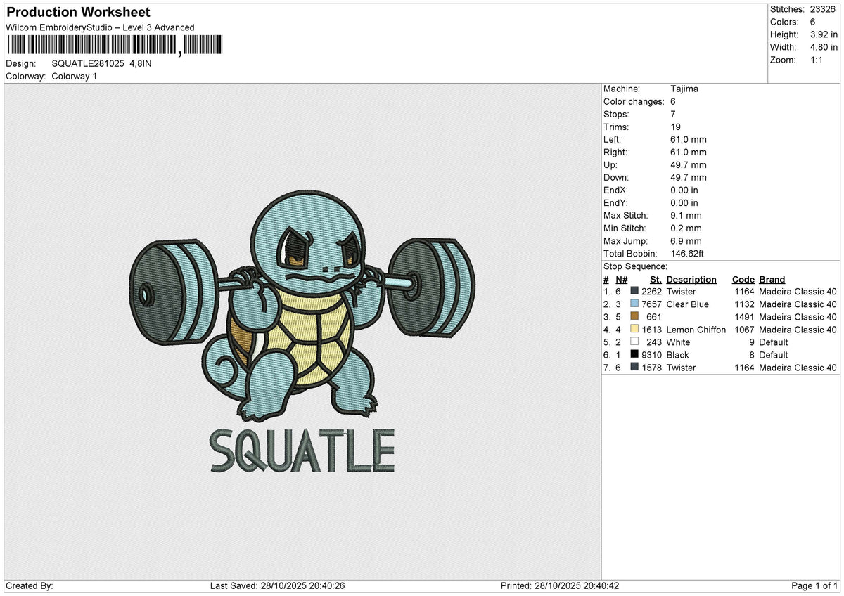 SQUATLE281025 Embroidery File 6 size