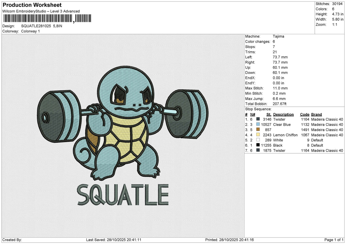 SQUATLE281025 Embroidery File 6 size