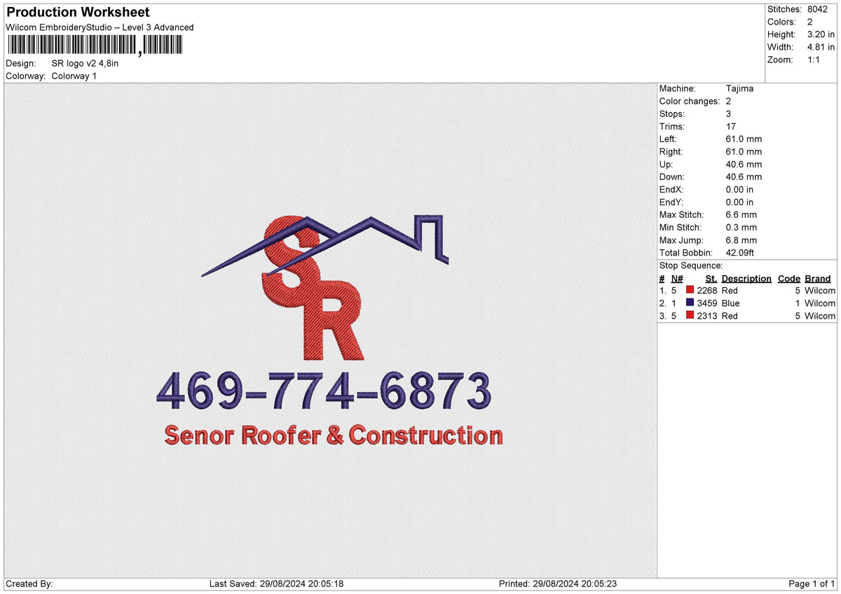 SR logo v2 Embroidery File 6 size