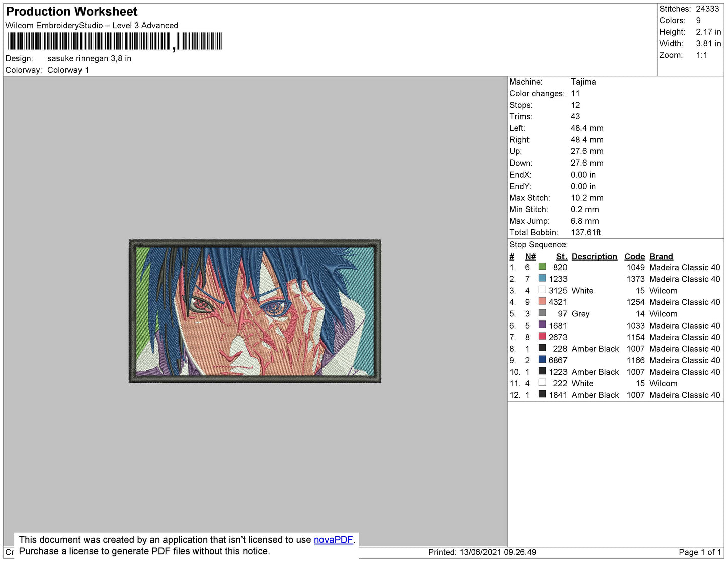 Sasuke Rinnegan Embroidery