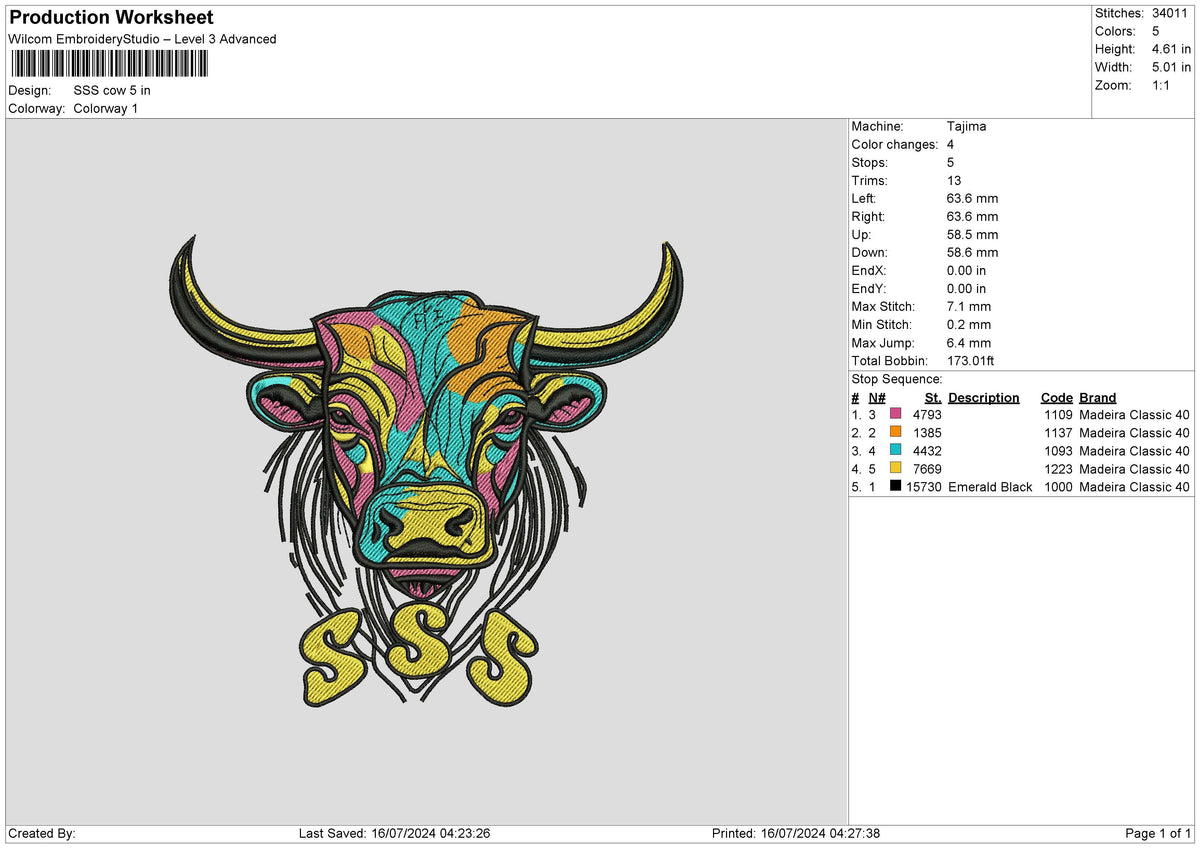 SSS Cow Embroidery File 6 size