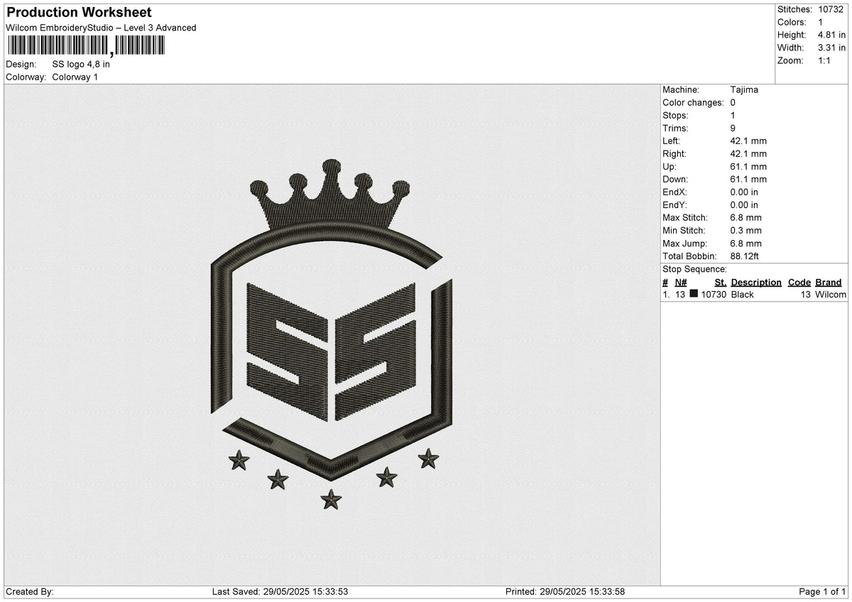 SS logo Embroidery File 6 size