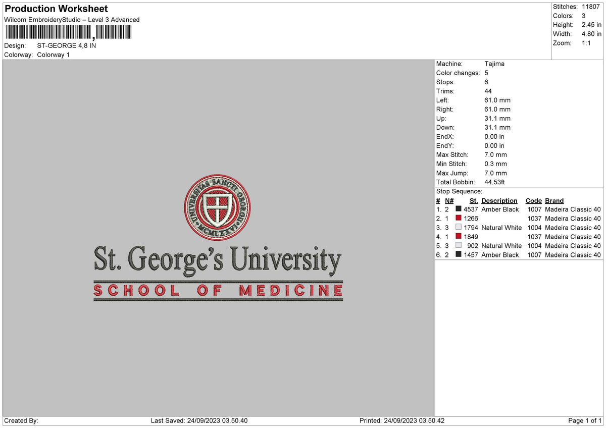 St George Embroidery File 6 sizes