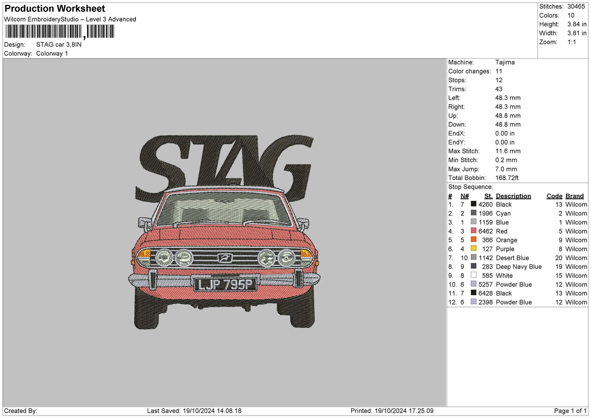 Car Stag Embroidery File 6 sizes