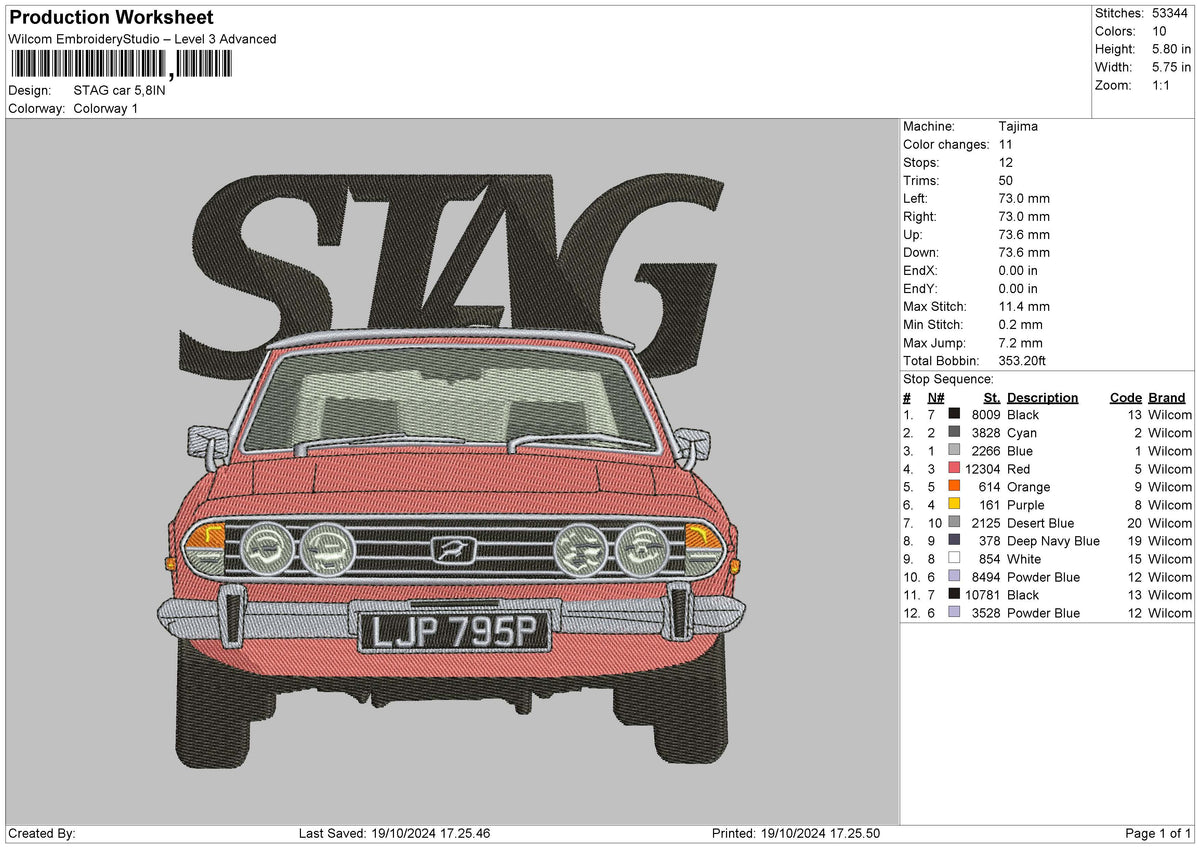 Car Stag Embroidery File 6 sizes