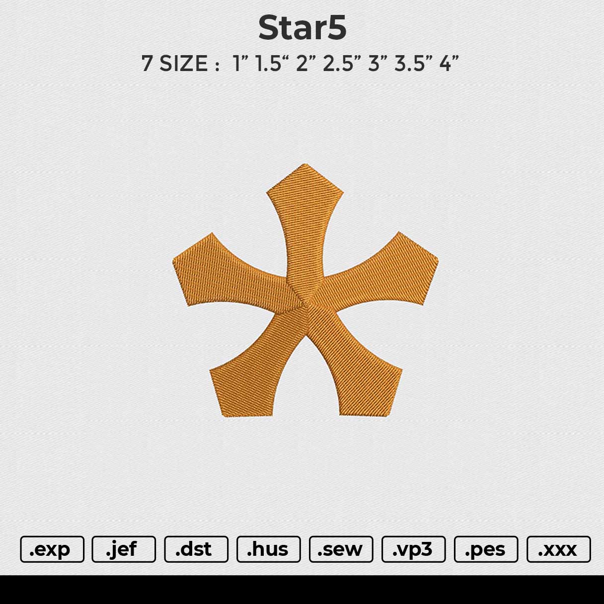 STAR5 Embroidery File 6 sizes