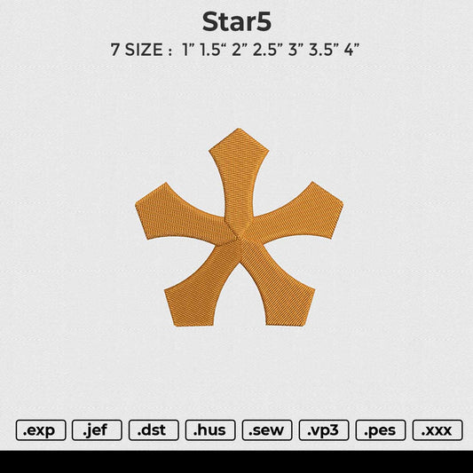 STAR5 Embroidery File 6 sizes