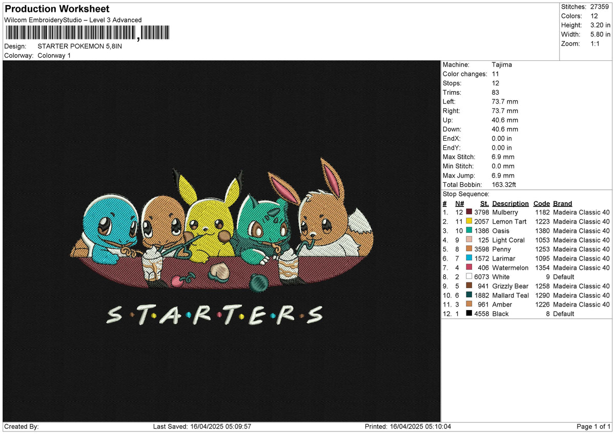 STARTER POKEMON Embroidery File 6 size