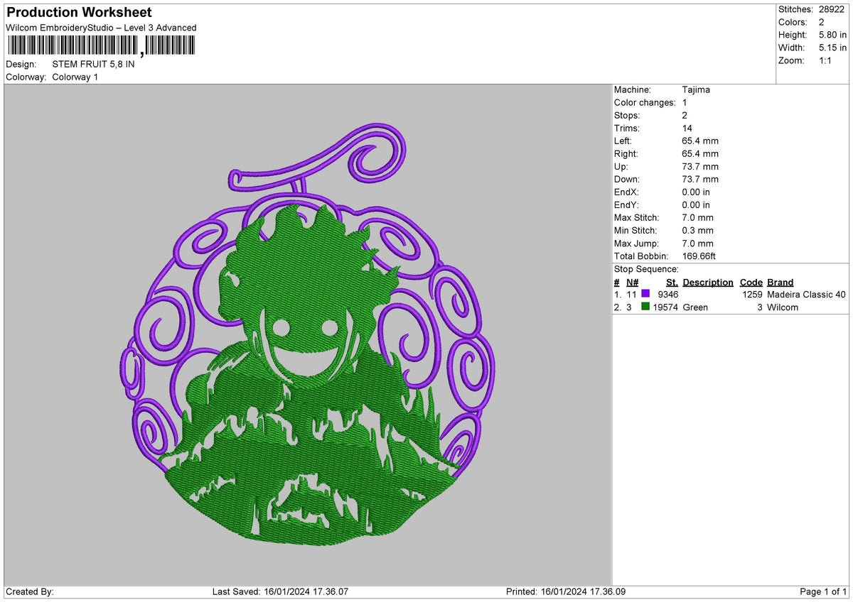 Fruit Purple Embroidery File 6 sizes