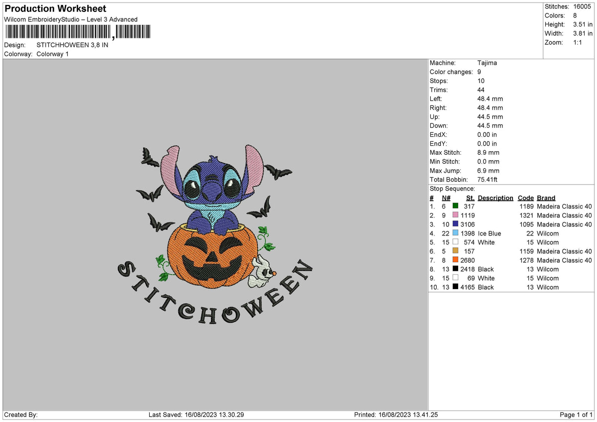 Stitch Pumpkin 23 Embroidery File 6 sizes
