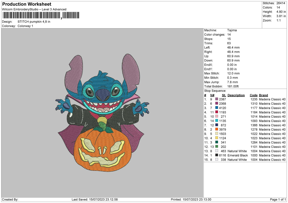 Stitch Pumpkin 23 v2 Embroidery File 6 sizes
