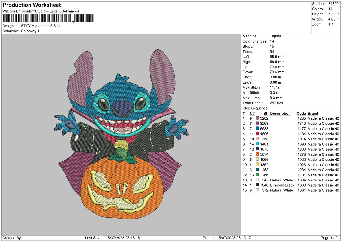 Stitch Pumpkin 23 v2 Embroidery File 6 sizes