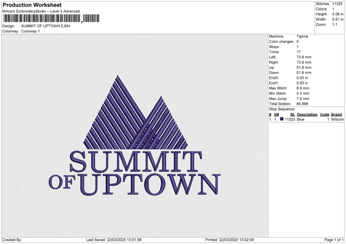 SUMMIT OF UPTOWN Embroidery File 6 size