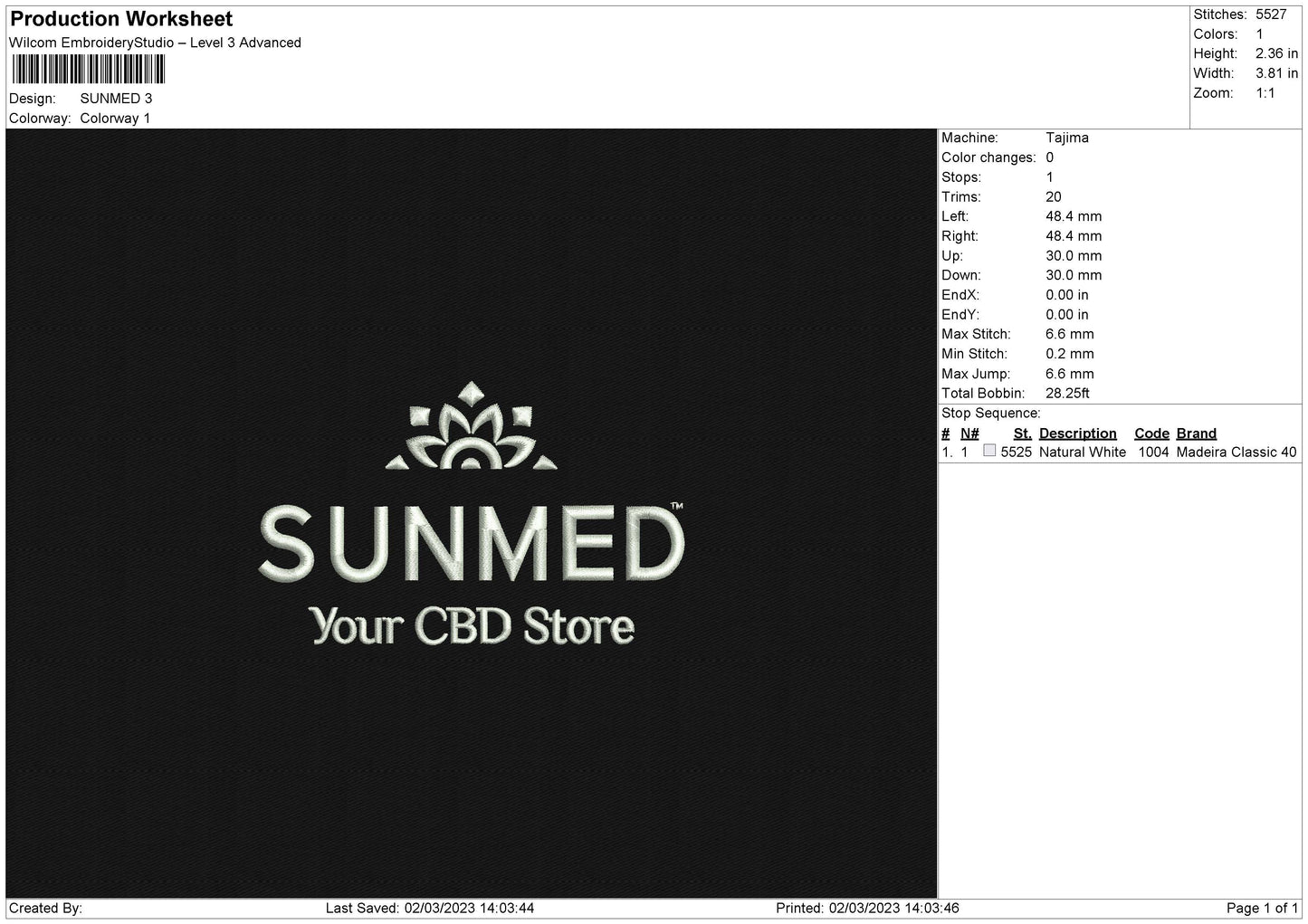 Sunmed Embroidery File 6 sizes