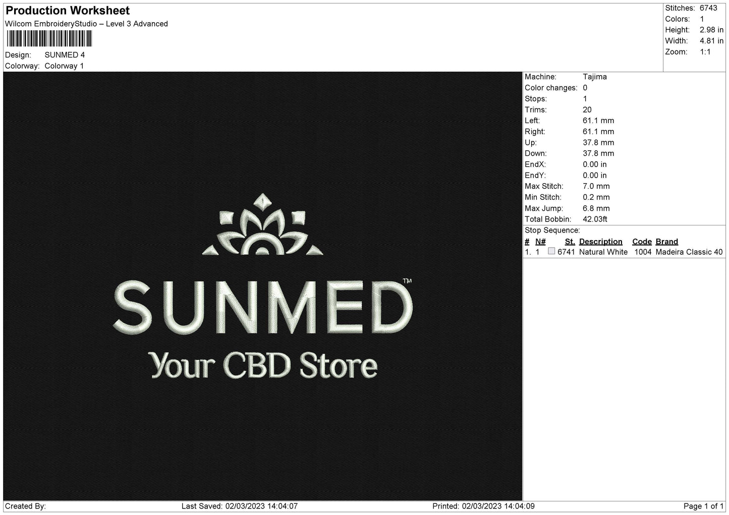 Sunmed Embroidery File 6 sizes