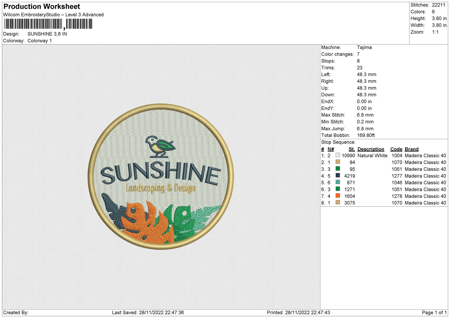 SUNSHINE Embroidery