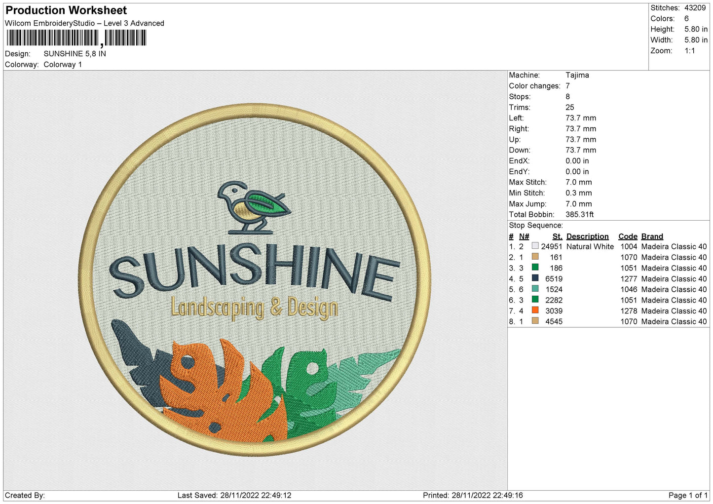 SUNSHINE Embroidery
