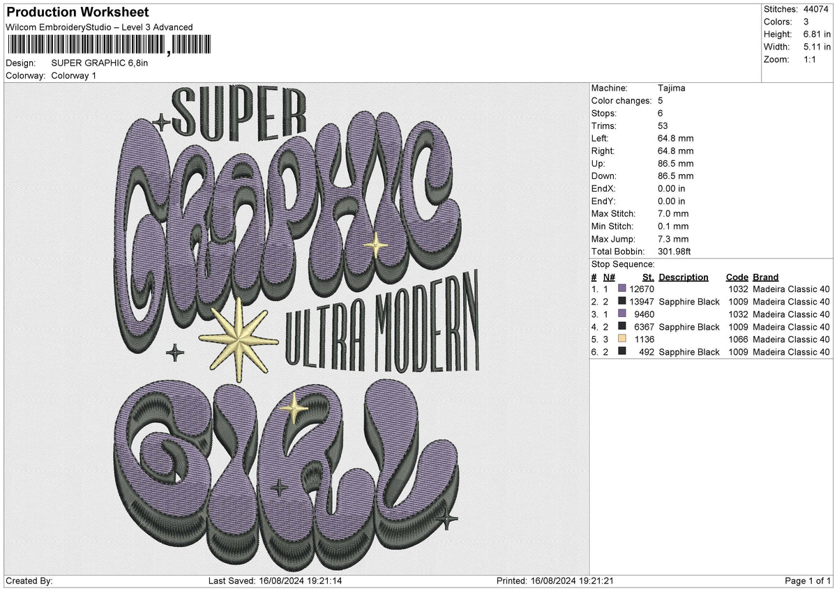 SUPER GRAPHIC Embroidery File 6 size