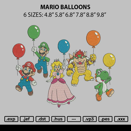 Mario Balloons Embroidery File 6 sizes