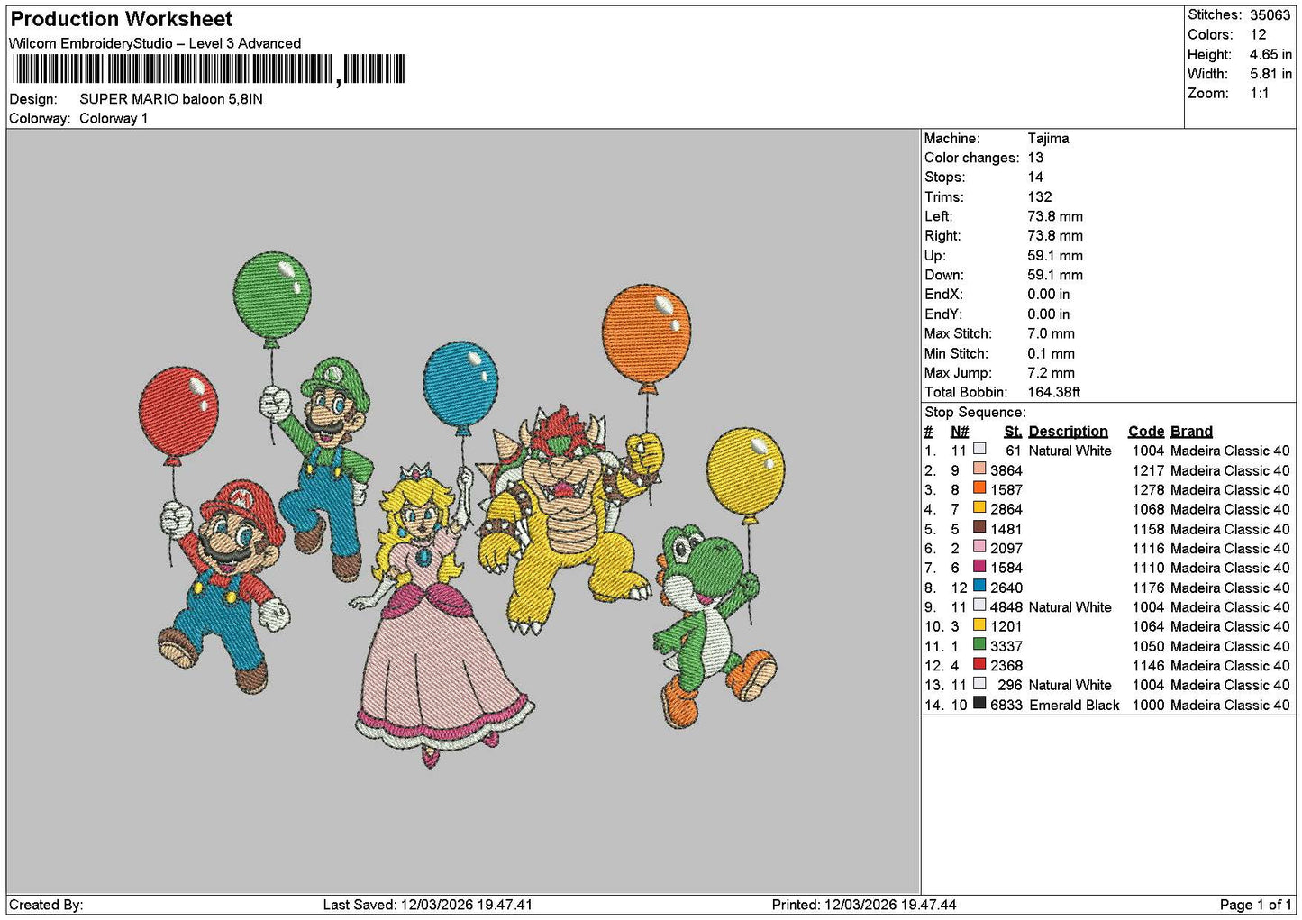 Mario Balloons Embroidery File 6 sizes