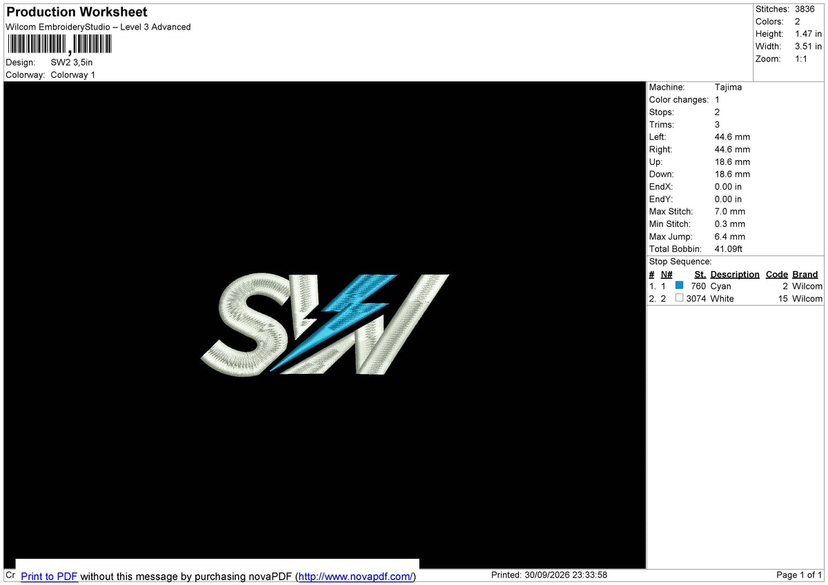 SW2 Embroidery File 6 sizes