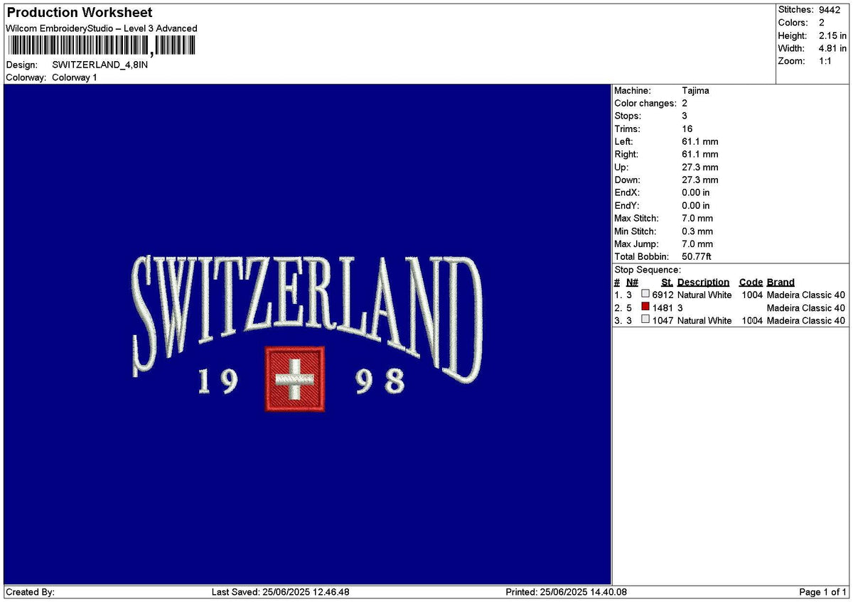 Switzerlandtext Embroidery File 6 sizes
