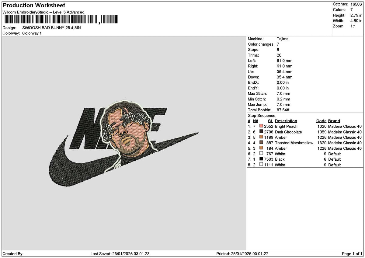 Swoosh Badbunny2501 Embroidery File 6 sizes